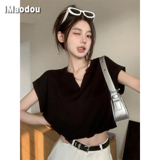 IMAODOU Thường ngày dáng rộng eo cao phần ngắn tay bay nhỏ áo thiết kế cảm giác ngọt ngào ớt cổ chữ v vuông vai áo vest không tay Áo thun nữ mùa hè