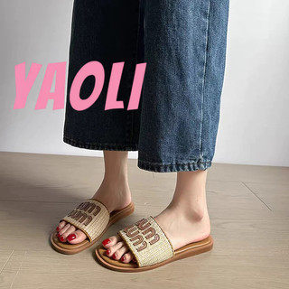 YAOLI  Xăng đan Mũi Vuông Đế Bằng Phong Cách Mới Thời Trang Kỳ Nghỉ Dệt Dép Đi Biển