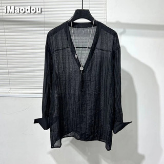 iMaodou 2024 Phong Cách Mới Đơn Giản Rời Rỗng Drap Thiết Kế Cổ Chữ V Rời Ruffian Đẹp Trai Áo Sơ Mi Nam Nhẹ Hợp Thời Trang