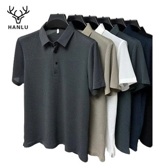 Áo sơ mi polo nam HANLU thiết kế kết cấu tre bánh quế kinh doanh giản dị màu trơn kích thước hàng đầu M-4XL