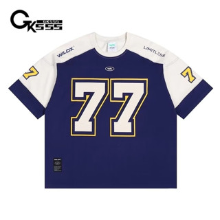  Gksss Mùa Hè Nối hip-hop No. 77 Áo Thun Bóng Rổ Mỹ retro Thể Thao Bóng Đá Áo Thun 