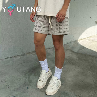 Youtang Quần short dây rút in chữ đường phố cao cấp Mỹ Quần thể thao bóng rổ lưới mùa hè