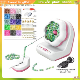 EverythingWell Bộ dụng cụ quay hạt đất sét 24 màu Máy điện để làm đồ trang sức Bát tự động cho vòng tay Làm cổ Thủ công thắt lưng