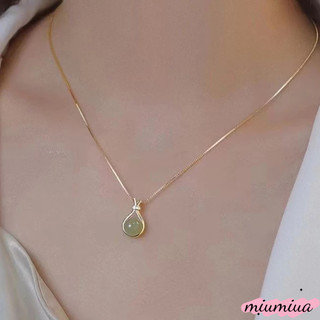 Miua🔮vòng cổ ngọc hetian vàng 18k kim loại không mòn thời trang nữ phụ kiện trang sức