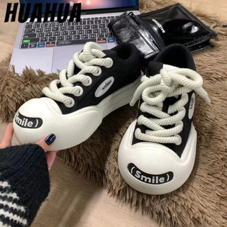 Huahua. giày thể thao canvas hở ngón họa tiết mặt cười dễ thương
