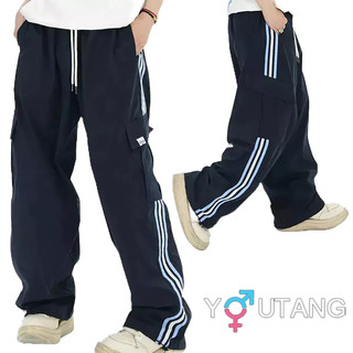 Youtang Mỹ retro sọc thể thao mùa hè xếp nếp khiêu vũ đường phố dáng rộng hip-hop quần hàng hóa hip-hop