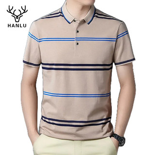 Áo thun polo nam HANLU công sở giản dị đơn giản đa năng thiết kế sọc cotton nguyên chất size M-4XL