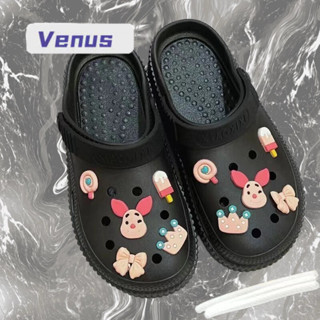Giày nữ Hàn Quốc. Giày đế dày thoải mái và mềm mại đế dày. Ngoài ra mặc bánh xốp phù hợp với đầu tròn Baotou dép đi biển và dép đi biển hoạt hình dép heo con màu hồng