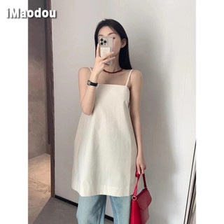 IMAODOU Một chữ cổ xếp chồng lên nhau váy dây nữ mùa hè mới phong cách đại học Hàn Quốc váy không tay