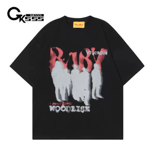 Áo thun nam Gksss tay ngắn New American retro phong cách rock in chữ cổ tròn tay ngắn