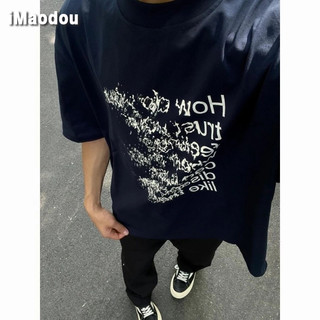 iMaodou Nặng 320g Thiết Kế Mỹ Cảm Giác In Chữ Áo Thun Ngắn Tay Nam Mùa Hè Cotton Nguyên Chất Rời Dạo Phố Cặp Đôi