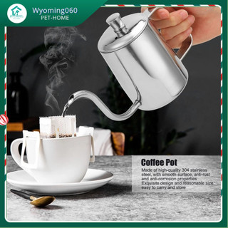 Bình pha cà phê bằng thép không gỉ, Ấm có vòi dài bằng tay có nắp đậy để sử dụng tại nhà 【wyoming060】