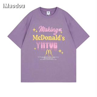 iMaodou Cotton Nguyên Chất Mỹ Retro Dạo Phố Chữ Graffiti In Top Ngắn Tay Mùa Hè Áo Thun Nam Nữ Rời Tất Cả Trận Đấu