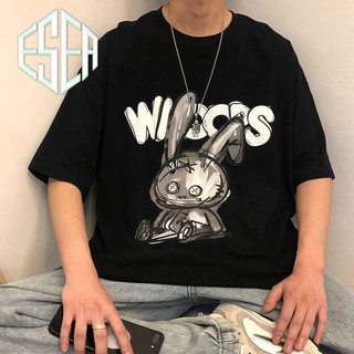Áo thun nam ESEA tay ngắn dáng rộng giản dị phong cách Hồng Kông Mỹ cổ tròn tay ngắn phong cách hip-hop