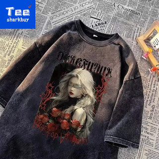 Áo thun TEESHARKBUY 100% Cotton tay ngắn dáng rộng in chữ phong cách hip hop đường phố mỹ cá tính cho nam nữ Unisex M-4XL