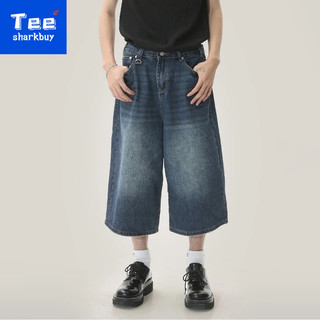 Quần Short Denim Thẳng Phong Cách Mỹ Nam Nữ Mùa Hè Rời Retro Quần Crop