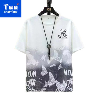 M-5xl Gấu In Hình Ngắn Tay Nam 2024 Phong Cách Mới Mùa Hè Cổ Tròn Chuyển Màu Top Size Lớn
