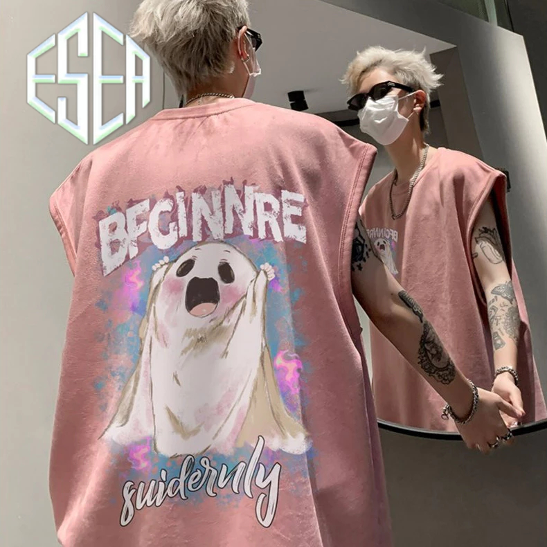 Áo Vest Nam ESEA Mùa Hè Mỹ Retro Street Boy Màu Hồng Đẹp Trai Rời Áo Không Tay