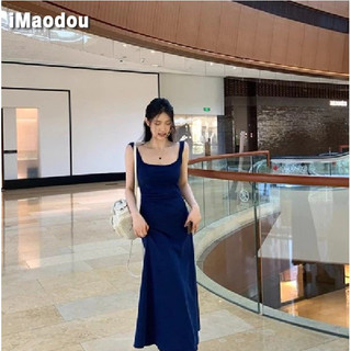 IMAODOU Mùa hè mới thuần khiết khao khát gió bên bờ biển mặc phong cách kỳ nghỉ cô gái cay dài vừa phải dây eo bó sát váy co giãn