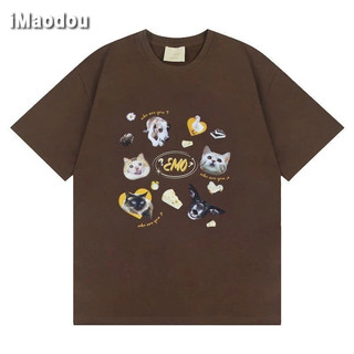 iMaodou Phong Cách Mỹ Phong Cách Mới Rad Nặng Tay Ngắn Nam Nữ Cotton Nguyên Chất Áo Thun Mỹ Retro Cặp Đôi Rời Mùa Hè Nửa Tay Top