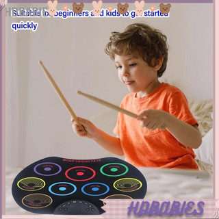 Hdbabies bộ trống điện tử di động dễ chơi cuộn bàn đạp gậy cho trẻ em