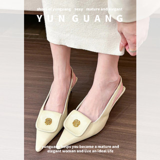 Yunguang Camellia mũi nhọn dép gót cao gót nữ giày đơn