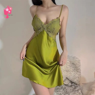 Váy ngủ lụa satin kèm mút ngực phối ren dây đan chéo lưng gợi cảm