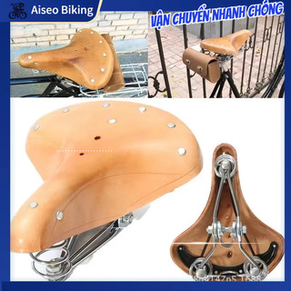 Yên xe đạp cổ điển Da Đinh tán cổ điển Ghế lò xo , Yên Xe Đạp Cổ Chất Liệu Da Bò có lò xo để đi ngoài trời Aiseo-Motor