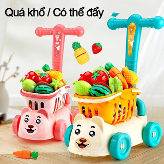 trẻ em Giỏ hàng Nhà chơi xe đẩy đồ chơi Nhạc cắt trái cây nhà bếp đồ chơi quà tặng trường mẫu giáo