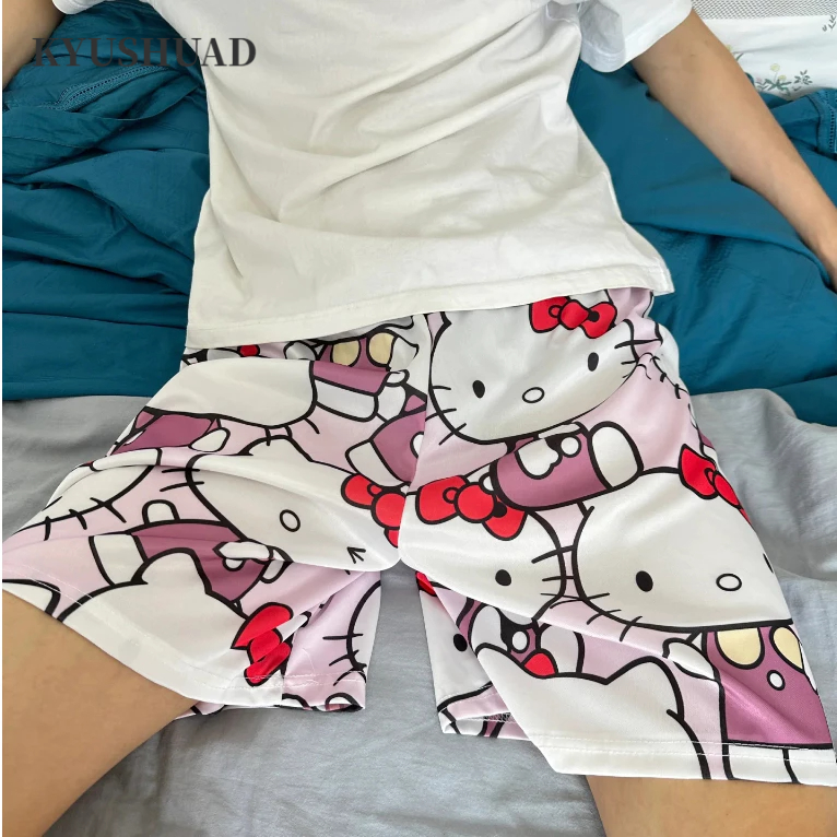 Kyushuad Quần Short Nam Mỹ Retro Hello Kitty In Hình Hoạt Hình Rời Đi Biển Thể Thao Quần Thường Ngày