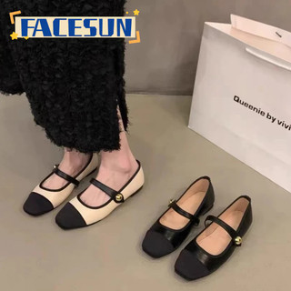 Facesun đế phẳng đầu vuông Pháp Mary Jane giày đơn nữ mùa hè mới Xiaoxiangfeng giày beanie đế mềm