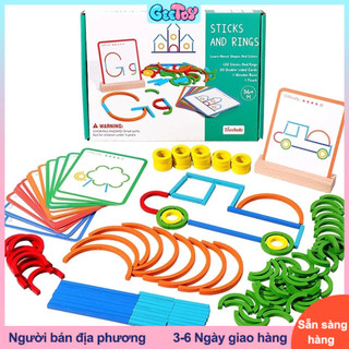 GeeToy Bằng gỗ sáng tạo que nhẫn trò chơi xếp hình hoa văn gỗ khối xây dựng đồ chơi Montessori trẻ em đồ chơi giáo dục sớm