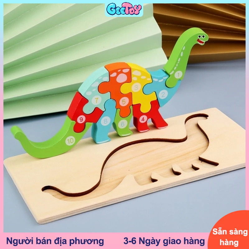 GeeToy 3D Động Vật Khủng Long Ghép Hình Bằng Gỗ Đồ Chơi Giáo Dục Montessori Cho Trẻ Tập Đi