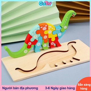 GeeToy 3D Động Vật Khủng Long Ghép Hình Bằng Gỗ Đồ Chơi Giáo Dục Montessori Cho Trẻ Tập Đi