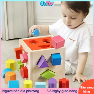  GeeToy 13 Lỗ Gỗ Mới Phân Loại Hình Hộp Phù Hợp Với Hình Dạng Hình Học Khối Rubik Montessori Trẻ Em Đồ Chơi Giáo Dục Với Dây 