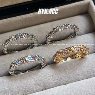 Nhẫn nữ đơn giản chữ thập xanh tím zircon nhẫn