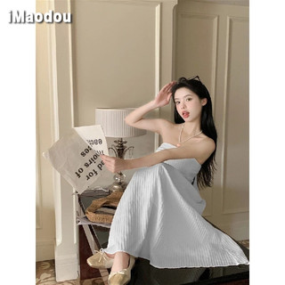 IMAODOU Váy quấn kiểu Pháp xếp ly cạp cao váy dài quây kiểu Hàn Quốc thuần khiết khao khát