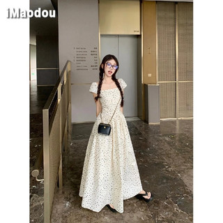 IMAODOU Pháp tay ruồi nhỏ chấm bi váy mùa hè nữ khí chất mỏng váy dài thiết kế thích hợp có cảm giác cổ vuông