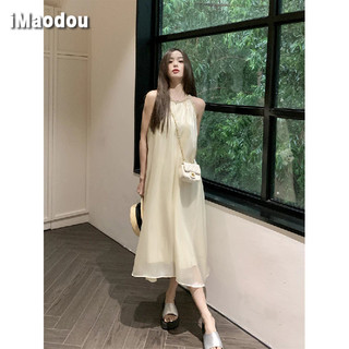 IMAODOU Váy cổ không dây nhẹ nhàng váy dài vừa phải váy nữ khí chất váy kiểu Pháp