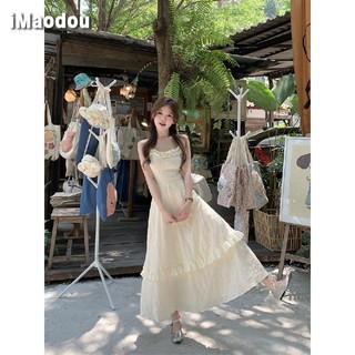 IMAODOU Sở họa tiết tối họa tiết gỗ cạnh tai dài dây váy nữ Pháp khí chất dài dây đeo có thể điều chỉnh