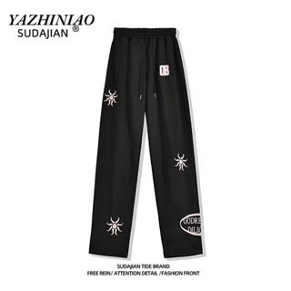 Quần nam YAZHINIAO xu hướng retro Mỹ dáng rộng thẳng dây rút quần Joker thông thường 