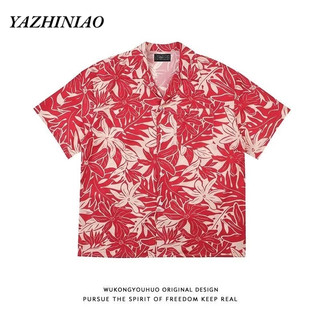 Yazhiniao Hồng Kông retro áo sơ mi nam tay ngắn xu hướng mùa hè Cuba cổ áo áo sơ mi áo sơ mi Hawaii đi biển inch áo sơ mi