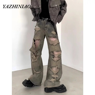  YAZHINIAO Quần nam Mỹ retro rách xu hướng đường phố hoang dã thiết kế hip-hop quần jean nam 
