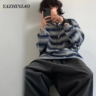  YAZHINIAO Áo Sweater Cổ Tròn Họa Tiết Kẻ Sọc Phong Cách retro Nhật Bản Cho Nam 