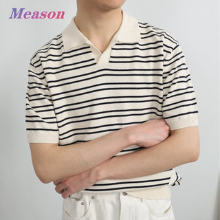 Meason Áo thun polo Áo thun polo tay ngắn Vải dệt kim Áo thun polo sọc nam M-3XL C01