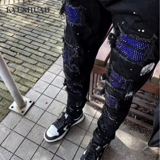  Quần nam KYUSHUAD xu hướng cổ điển Mỹ lỗ kim cương xanh co giãn chân mỏng Quần jean Joker nam 