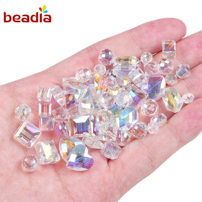 Chuỗi hạt Beadia pha lê trong suốt màu trắng ab dùng làm trang sức diy
