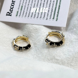 Bông tai nữ ngọt ngào retro đen zircon bông tai hoa