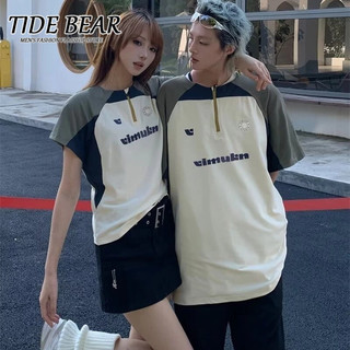 Tide BEAR Phố Mỹ Retro Màu Sắc Phù Hợp Với Nam Nữ Cùng Phong Cách Phù Hợp Với Áo Thun Thường Ngày