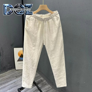 Quần Dichuangzhe Cotton Và Vải Lanh Nam Màu Trơn Đơn Giản Quần Thể Thao Thẳng